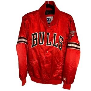 Vintage Starter Chicago Bulls Satin Bomber Button Jacket